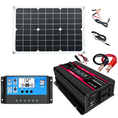 Solar Power System Inverters+30A Controller+18W 18V Solar Panel, Specification: Black 12V To 220V - Charger by buy2fix | Online Shopping UK | buy2fix