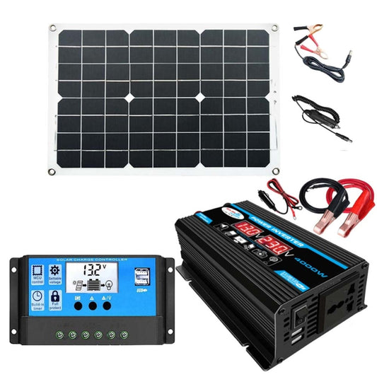 Solar Power System Inverter 30A Controller+18W 12V Solar Panel, Specification: Black 12V To 220V - Charger by buy2fix | Online Shopping UK | buy2fix