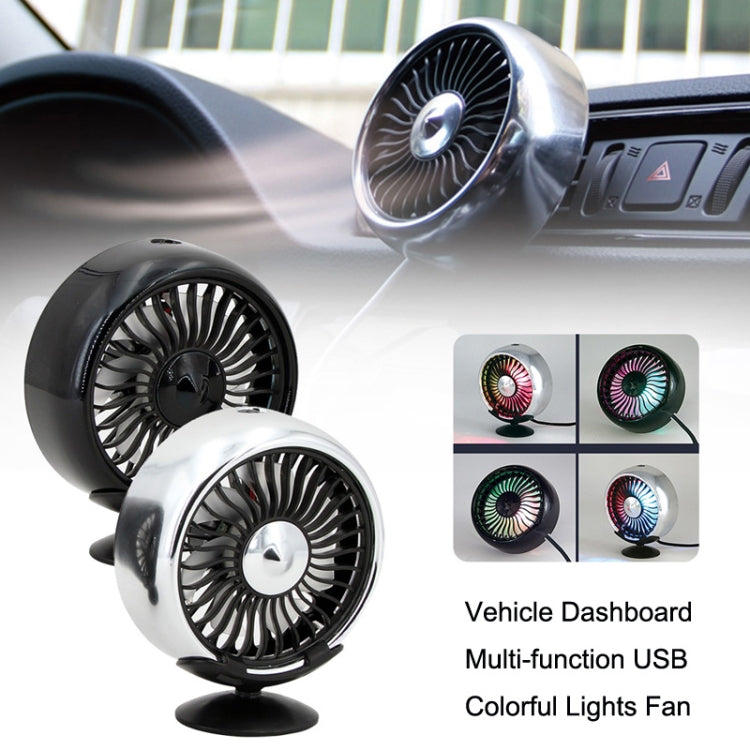 F102 Vehicle Dashboard Multi-function USB Colorful Lights Fan(Black) - In Car by buy2fix | Online Shopping UK | buy2fix