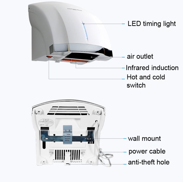 Interhasa  220V 1800W Hot and Cold Switching Electric Hand Dryer,Model: A1003 Black,CN Plug - Home & Garden by buy2fix | Online Shopping UK | buy2fix