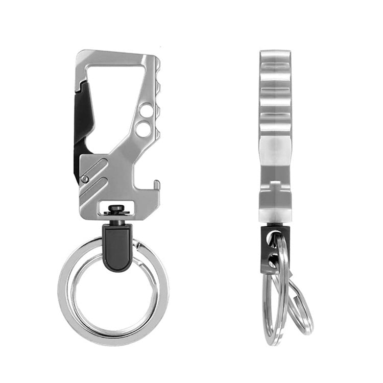 2 PCS QP-131 Multifunctional Double Ring Car Keychain Bottle Opener Carabiner(Black Silver) - In Car by buy2fix | Online Shopping UK | buy2fix