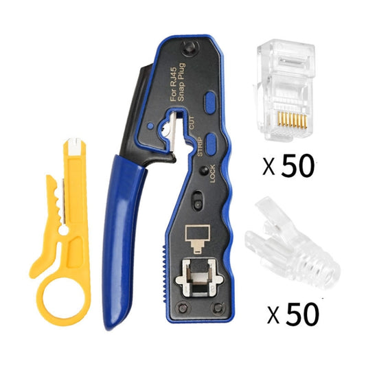 Rj45 8P Through-hole Crystal Head Connector Jacket Network Tool Stripping Wire Cable Pliers Set(Blue) - Lan Cable and Tools by buy2fix | Online Shopping UK | buy2fix