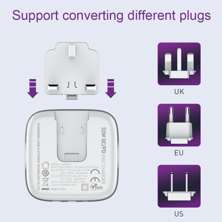 LDNIO A3513Q 32W QC3.0 3 USB Ports Phone Adapter US Plug with 8 Pin Cable - USB Charger by LDNIO | Online Shopping UK | buy2fix