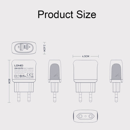 LDNIO A2316C 20W PD+QC 3.0 Phone USB Multi-hole Fast Charger EU Plug with USB-C/Type-C Cable - USB Charger by LDNIO | Online Shopping UK | buy2fix