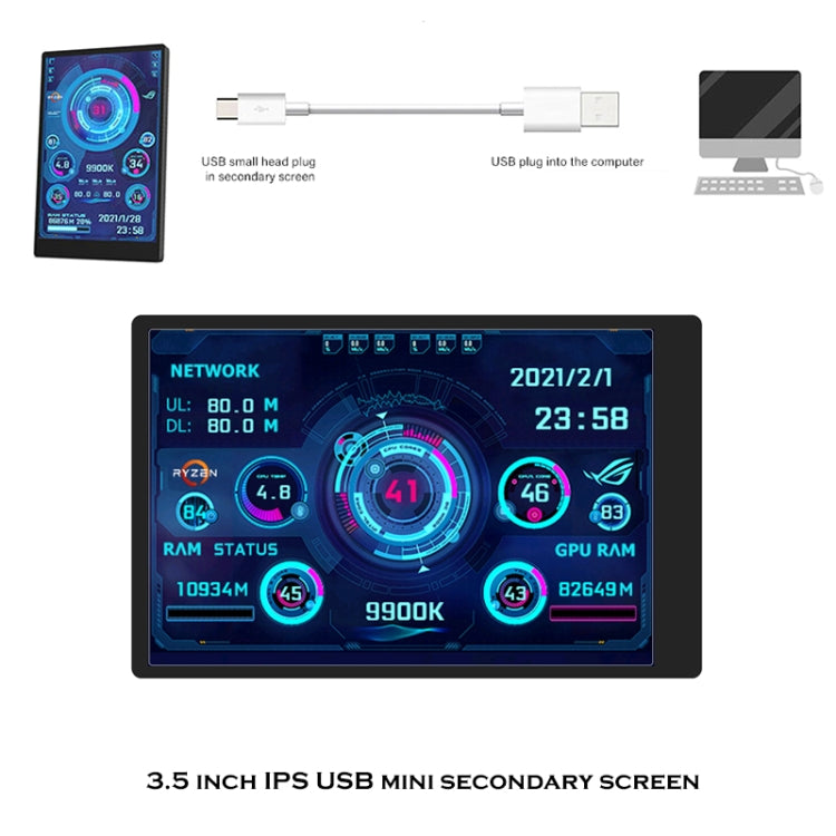 3.5 Inch IPS View All Computer Monitor USB Chassis Vice Screen Set 2 (White) - Computer & Networking by buy2fix | Online Shopping UK | buy2fix