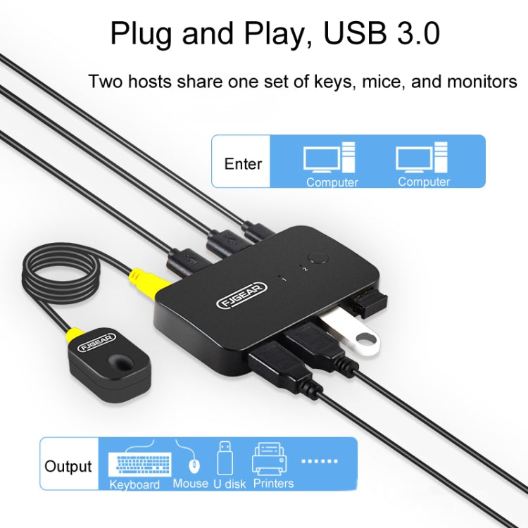 FJGEAR2 FJ-U302 3 In 2 Out USB Shared Shared Switch Expander With Desktop Controller Cable - Switch by FJGEAR | Online Shopping UK | buy2fix