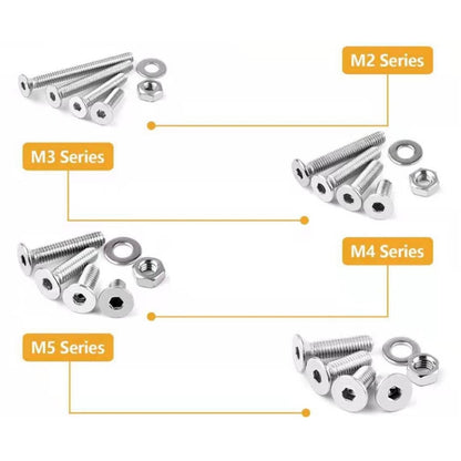 940 PCS/Set M2/M3/M4/M5 Flat Head Hexagon Socket Screws Gasket Ring Set - Screws by buy2fix | Online Shopping UK | buy2fix