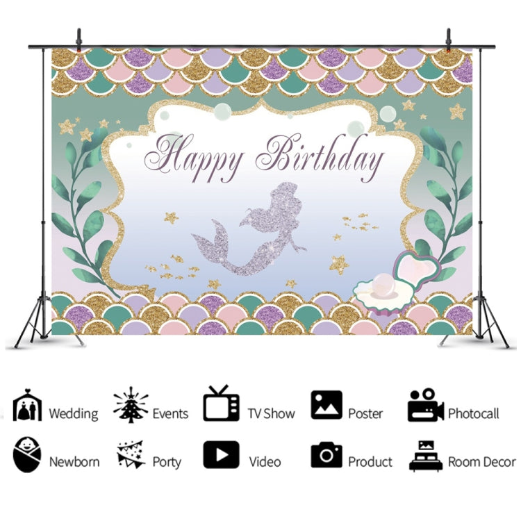 120 x 80cm Mermaid Happy Birthday Photography Background Cloth(12101996) - Camera Accessories by buy2fix | Online Shopping UK | buy2fix