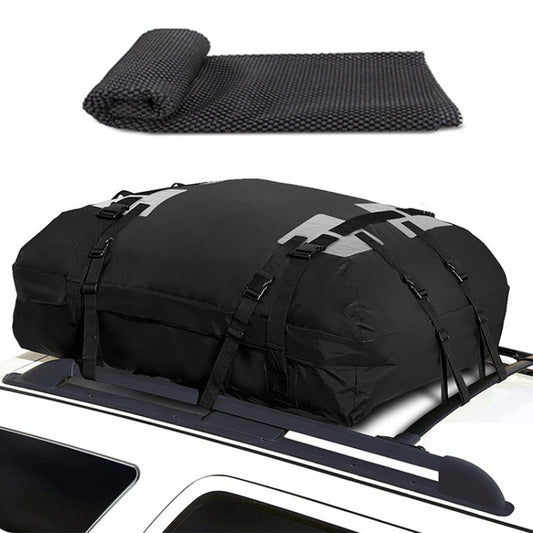 15 Cubic Foot Car Universal Rainproof Roof Luggage Outdoor Camper Roof Bag + Non-slip Mat(Black) - In Car by buy2fix | Online Shopping UK | buy2fix