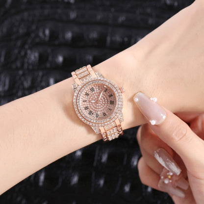 Full Diamond Roman Literal Steel Strap Quartz Watch, Color: Gold - Alloy Watches by buy2fix | Online Shopping UK | buy2fix