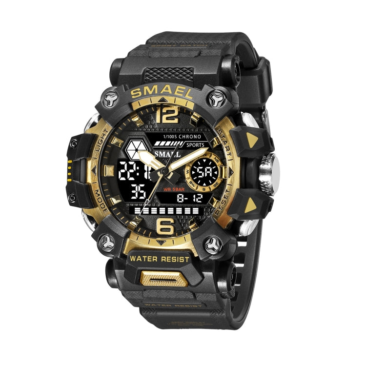 SMAEL 8072 Alloy Outdoor Multifunctional Electronic Watch Men Dual Display Waterproof Watch(Black Gold) - Metal Strap Watches by SMAEL | Online Shopping UK | buy2fix