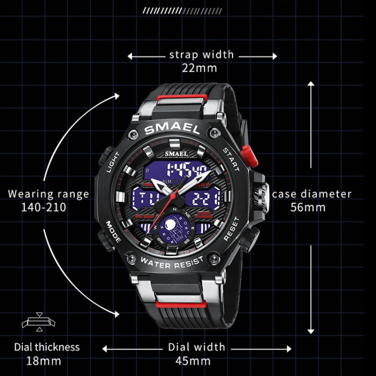 SMAEL 8069 Outdoor Multifunctional Waterproof Sports Alloy Luminous Watch(Red) - LED Digital Watches by SMAEL | Online Shopping UK | buy2fix