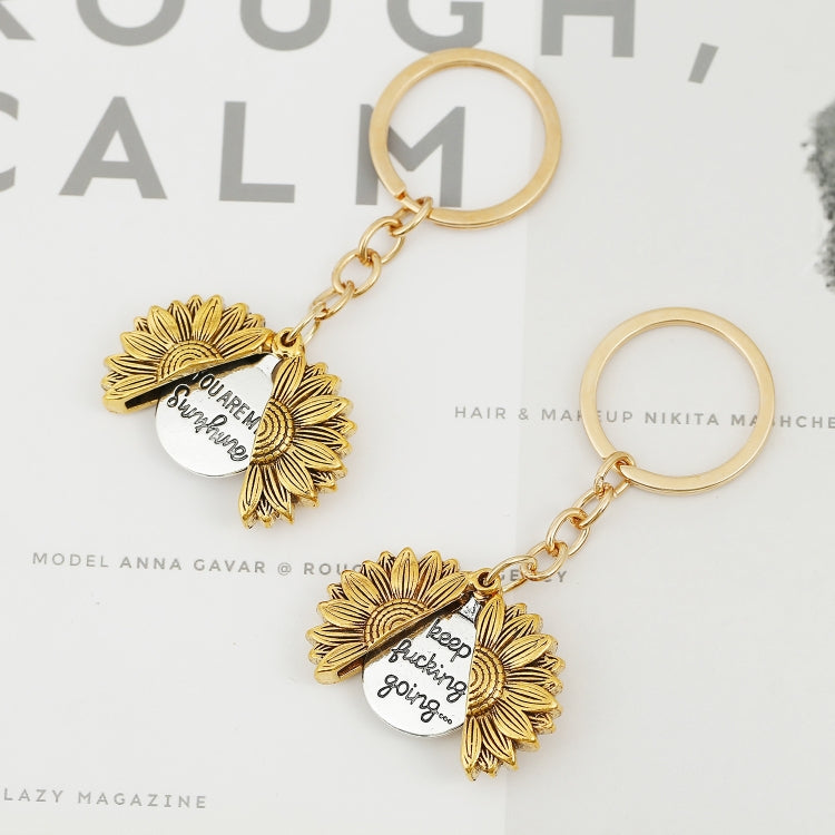 N2003-28 Ancient Gold Keychain Alloy Sunflowers Shape Can Open Double Side Engraving Accessories Pendant - In Car by buy2fix | Online Shopping UK | buy2fix