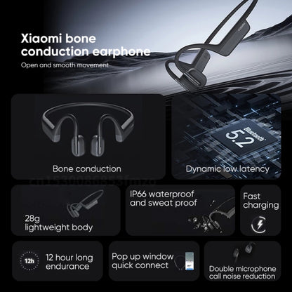 Original Xiaomi Bone Conduction Earphones V5.2 Bluetooth IP66 Waterproof Earphones(Gray) - Sport Earphone by Xiaomi | Online Shopping UK | buy2fix