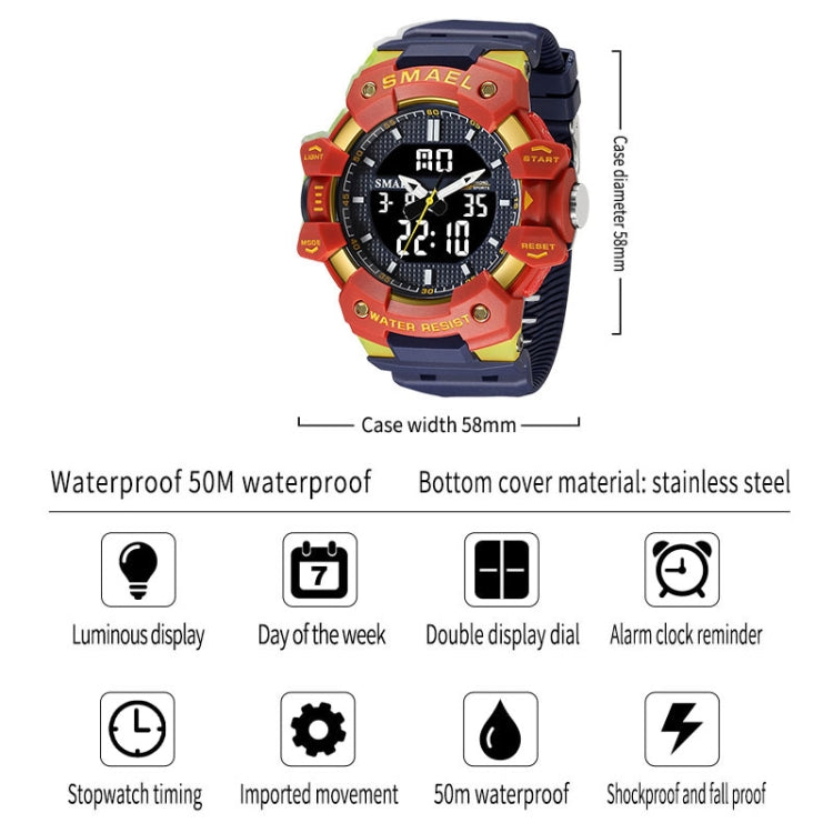 SMAEL 8080 Outdoor Sports Waterproof Multifunctional Glowing Double Dial Watch(Red) - Sport Watches by SMAEL | Online Shopping UK | buy2fix