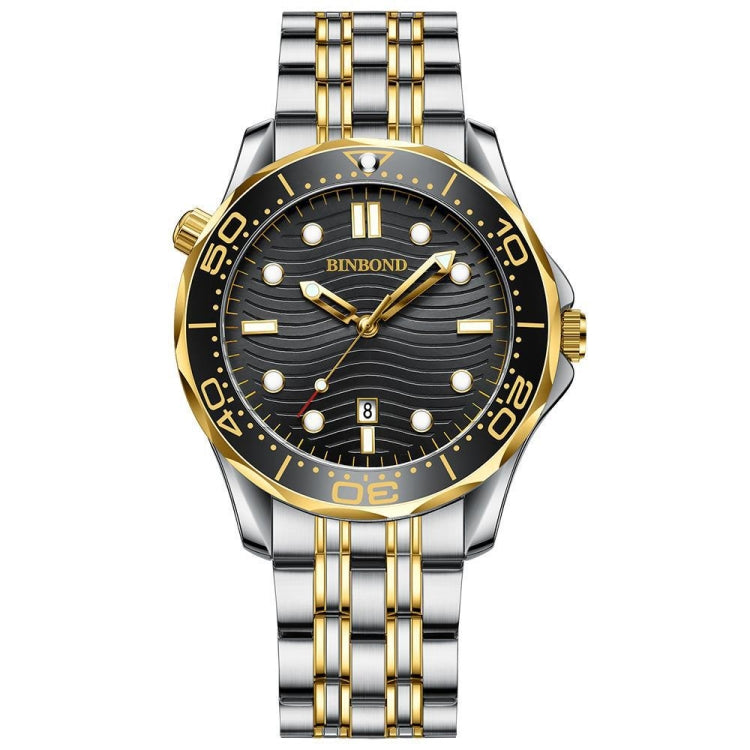 Inter-gold Black Surface BINBOND B2820 Luminous 30m Waterproof Men Sports Quartz Watch - Metal Strap Watches by BINBOND | Online Shopping UK | buy2fix