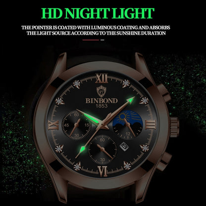 BINBOND B3591 30m Waterproof Luminous Calendar Men Watch, Color: Black Steel-Black - Metal Strap Watches by BINBOND | Online Shopping UK | buy2fix