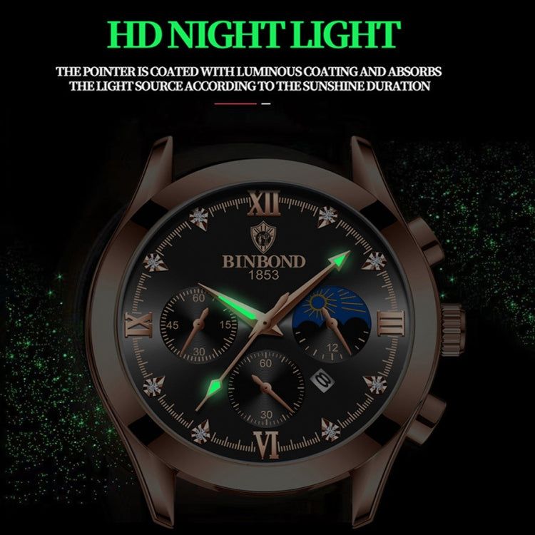 BINBOND B3591 30m Waterproof Luminous Calendar Men Watch, Color: White Steel-White - Metal Strap Watches by BINBOND | Online Shopping UK | buy2fix