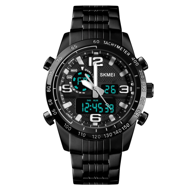 SKMEI 1453 Dual Movement Waterproof Steel Strap Quartz Men Watch(Black) - Metal Strap Watches by SKMEI | Online Shopping UK | buy2fix