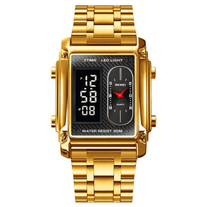 SKMEI 1868 Square Double Display Waterproof Men Watch, Style: Steel Belt (Gold) - LED Digital Watches by SKMEI | Online Shopping UK | buy2fix