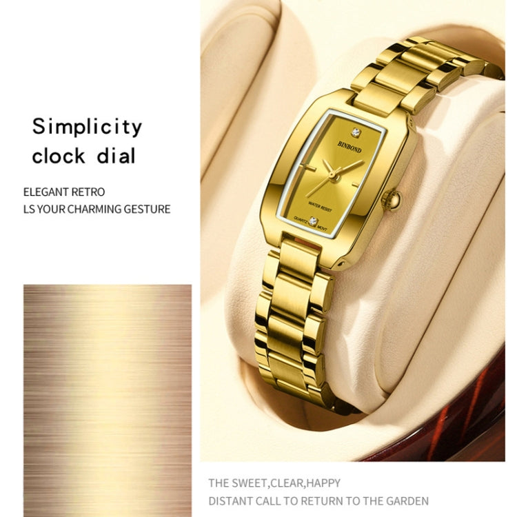 BINBOND N321 Square Temperament Metal 30M Waterproof Quartz Watch, Color: Gold - Metal Strap Watches by BINBOND | Online Shopping UK | buy2fix