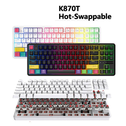 Ajazz K870T 87-Key Hot Swap Bluetooth/Wired Dual Mode RGB Backlight Office Game Mechanical Keyboard Tea Shaft (White) - Wireless Keyboard by Ajazz | Online Shopping UK | buy2fix