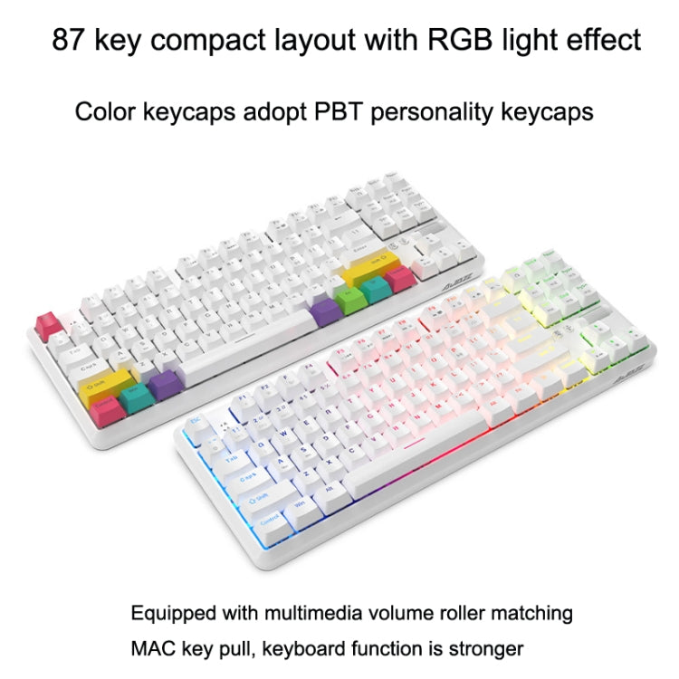 Ajazz K870T 87-Key Hot Swap Bluetooth/Wired Dual Mode RGB Backlight Office Game Mechanical Keyboard Tea Shaft (White) - Wireless Keyboard by Ajazz | Online Shopping UK | buy2fix