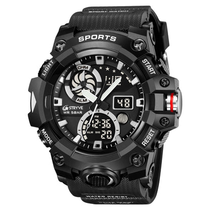 STRYVE S8027 Sports Multifunctional Luminous Dual Display Chronograph Student Watch(Black) - Leather Strap Watches by STRYVE | Online Shopping UK | buy2fix