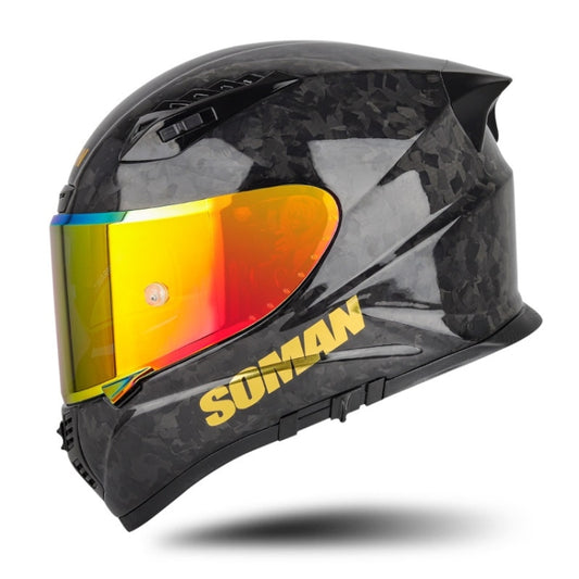 SOMAN Motorcycle Carbon Fiber Double Lens Thermal Safety Helmet, Size: L(Cheetah Print REVO) - Helmets by SOMAN | Online Shopping UK | buy2fix