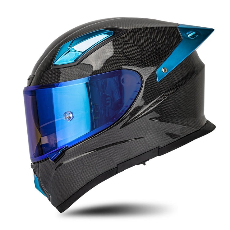 SOMAN Four Seasons Full Cover Motorcycle Helmet, Size: XL(Snake Carbon Fiber Blue) - Helmets by SOMAN | Online Shopping UK | buy2fix