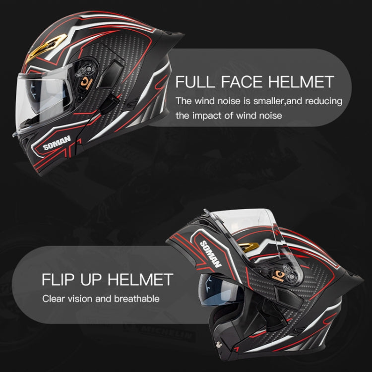 SOMAN Motorcycle Dual Lens Riding Peel-Off Full Coverage Helmet, Size: S(Bright Black White) - Helmets by SOMAN | Online Shopping UK | buy2fix