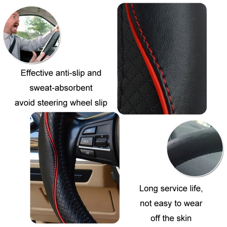 38cm Car Embossed Leather Steering Wheel Cover, Color: Black Blue - Steering Wheel Accessories by buy2fix | Online Shopping UK | buy2fix