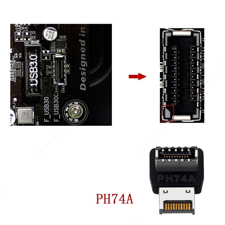 2pcs USB3.1 Type-E Computer Motherboard Interface 90 Degrees Elbow Front Type-C Adapter(PH74A) - Cable & Adapters by buy2fix | Online Shopping UK | buy2fix