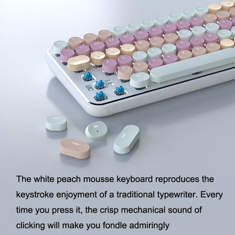 Ajazz K840T 84-Key Wireless/Bluetooth/Wired Three-Mode Round Key Punk Keycap Mechanical Keyboard Red Shaft (White Peach Mousse) - Wireless Keyboard by Ajazz | Online Shopping UK | buy2fix