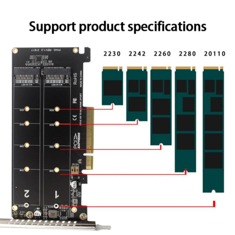 PCI-E X8 Double Disk Transfer Card NVME M.2 MKEY SSD RAID Array Expansion Adapter(PH45) - Card Adapter by buy2fix | Online Shopping UK | buy2fix