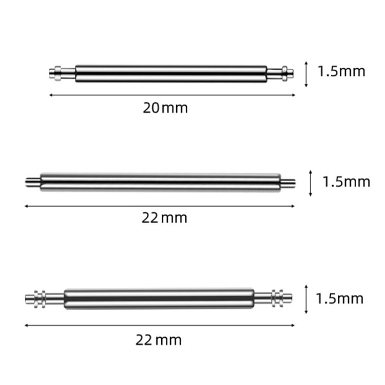 100pcs/set 304 Stainless Steel Strap Connecting Rod Strap All Steel Switch Lugs, Style: Double Drag (1.5x22mm) - Watch Accessories by buy2fix | Online Shopping UK | buy2fix