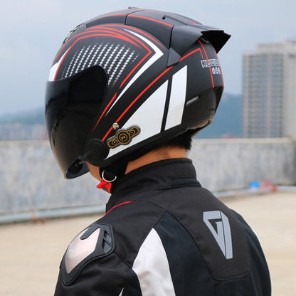 KUQIBAO Motorcycle Smart Bluetooth Sun Protection Double Lens Safety Helmet, Size: XL(Bright Black Phantom Fiber+Black Tail) - Helmets by KUQIBAO | Online Shopping UK | buy2fix