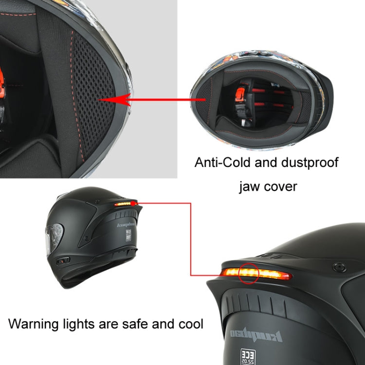 KUQIBAO Motorcycle Dual Lens Anti-Fog Helmet With LED Light, Size: XXL(White Wake Lion) - Helmets by KUQIBAO | Online Shopping UK | buy2fix