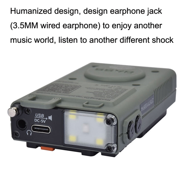 HanRongda HRD-787 High Performance Full Band Portable Bluetooth Card SOS Warning LED Lighting Radio(Green) - Radio Player by HanRongda | Online Shopping UK | buy2fix