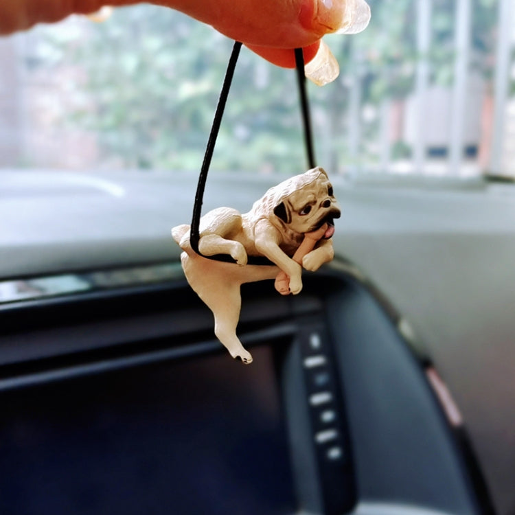 Small Bulldog Cute Dog Car Rearview Mirror Pendant(White) - Ornaments by buy2fix | Online Shopping UK | buy2fix