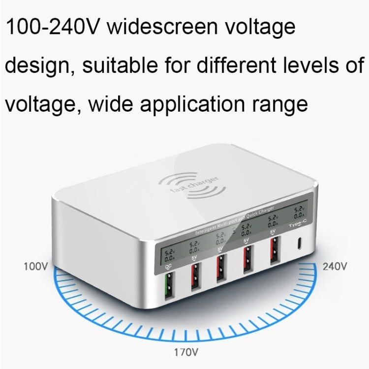 818F 5 USB Ports + Type-C Multifunctional Multi-Port Wireless Charger, Style: UK Plug (White) - Multifunction Charger by buy2fix | Online Shopping UK | buy2fix