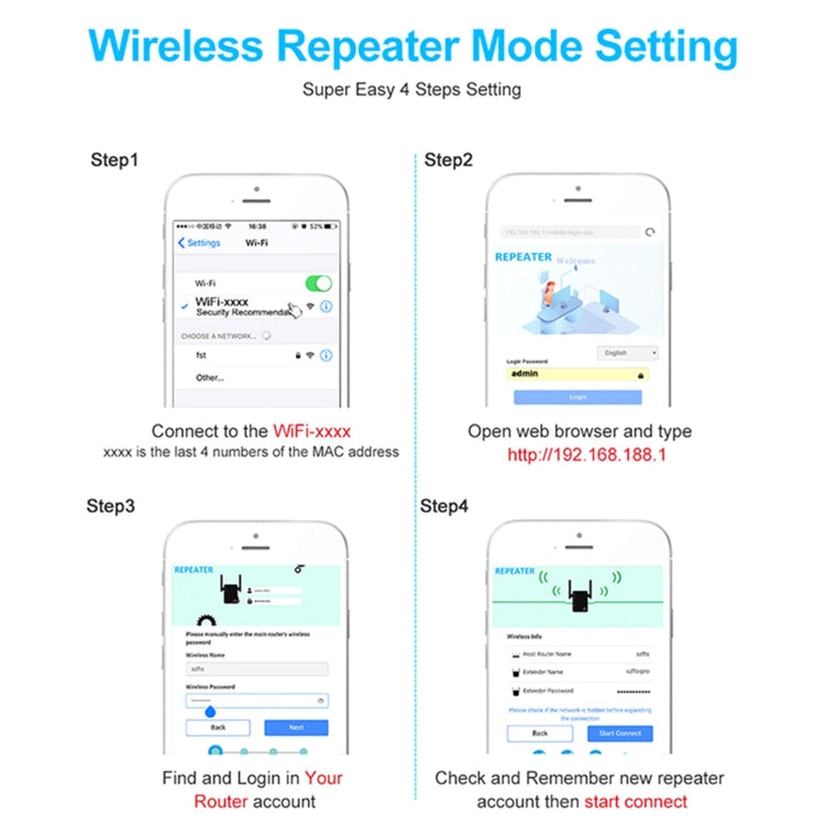 2.4G 300M Wi-Fi Amplifier Long Range WiFi Repeater Wireless Signal Booster US Plug Black - Broadband Amplifiers by buy2fix | Online Shopping UK | buy2fix