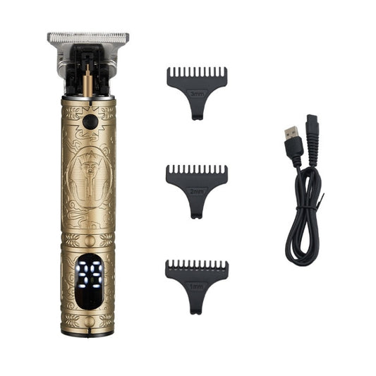 Vintage Pharaoh Engraving USB Rechargeable Hair Clipper With LCD Display(Yellow) - Hair Trimmer by buy2fix | Online Shopping UK | buy2fix