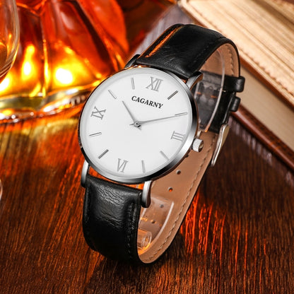 CAGARNY 6812 Concise Style Ultra Thin Quartz Wrist Watch with Leather Band for Women(Black Band) - Leather Strap Watches by CAGARNY | Online Shopping UK | buy2fix