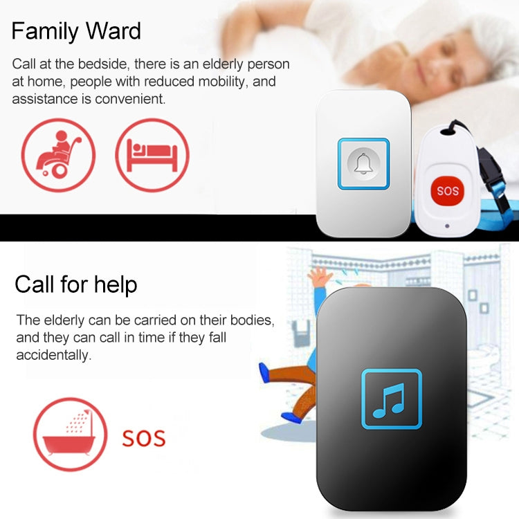 CACAZI C86 Wireless SOS Pager Doorbell Old man Child Emergency Alarm Remote Call Bell, EU Plug(Black) - Security by CACAZI | Online Shopping UK | buy2fix