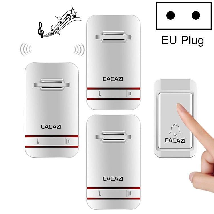 CACAZI V027G One Button Three Receivers Self-Powered Wireless Home Kinetic Electronic Doorbell, EU Plug - Wireless Doorbell by CACAZI | Online Shopping UK | buy2fix